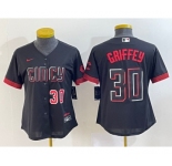 Women's Cincinnati Reds #30 Ken Griffey Jr Number Black 2023 City Connect Cool Base Stitched Jersey