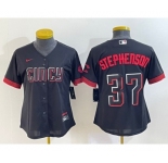 Women's Cincinnati Reds #37 Tyler Stephenson Black 2023 City Connect Cool Base Stitched Jersey1