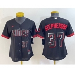 Women's Cincinnati Reds #37 Tyler Stephenson Number Black 2023 City Connect Cool Base Stitched Jersey2