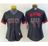 Women's Cincinnati Reds #44 Elly De La Cruz Black 2023 City Connect Cool Base Stitched Baseball Jersey1