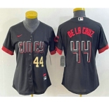 Women's Cincinnati Reds #44 Elly De La Cruz Number Black 2023 City Connect Cool Base Stitched Baseball Jersey1