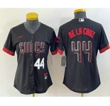 Women's Cincinnati Reds #44 Elly De La Cruz Number Black 2023 City Connect Cool Base Stitched Baseball Jersey2