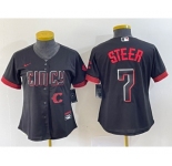 Women's Cincinnati Reds #7 Spencer Steer Black 2023 City Connect Cool Base Stitched Baseball Jersey1
