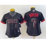Women's Cincinnati Reds #7 Spencer Steer Numer Black 2023 City Connect Cool Base Stitched Baseball Jersey2