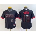 Youth Cincinnati Reds #19 Joey Votto Number Black 2023 City Connect Cool Base Stitched Jersey1