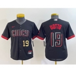 Youth Cincinnati Reds #19 Joey Votto Number Black 2023 City Connect Cool Base Stitched Jersey2