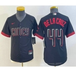 Youth Cincinnati Reds #44 Elly De La Cruz Black 2023 City Connect Cool Base Stitched Jersey 1