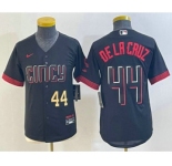 Youth Cincinnati Reds #44 Elly De La Cruz Number Black 2023 City Connect Cool Base Stitched Jersey 1
