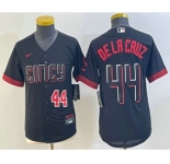 Youth Cincinnati Reds #44 Elly De La Cruz Number Black 2023 City Connect Cool Base Stitched Jersey 2