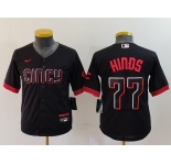 Youth Cincinnati Reds #77 Rece Hinds Black 2023 City Connect Cool Base Stitched Jersey