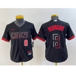 Youth Cincinnati Reds #8 Joe Morgan Number Black 2023 City Connect Cool Base Stitched Jersey
