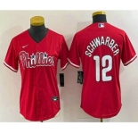 Women's Philadelphia Phillies #12 Kyle Schwarber Red Stitched Cool Base Nike Jersey