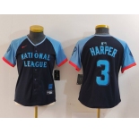 Women's Philadelphia Phillies #3 Bryce Harper Number Navy 2024 All Star Limited Stitched Jersey