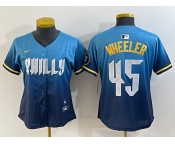 Women's Philadelphia Phillies #45 Zack Wheeler Blue 2024 City Cool Base Stitched Jersey