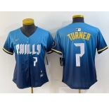 Women's Philadelphia Phillies #7 Trea Turner Number Blue 2024 City Connect Limited Stitched Jerseys