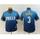 Youth Philadelphia Phillies #3 Bryce Harper Blue 2024 City Connect Limited Stitched Jersey
