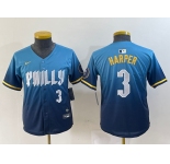 Youth Philadelphia Phillies #3 Bryce Harper Number Blue 2024 City Connect Limited Stitched Jerseys