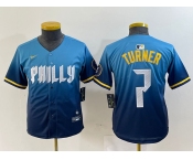 Youth Philadelphia Phillies #7 Trea Turner Blue 2024 City Connect Limited Stitched Jersey