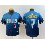 Youth Philadelphia Phillies #7 Trea Turner Number Blue 2024 City Connect Limited Stitched Jersey