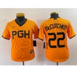 Youth Pittsburgh Pirates #22 Andrew McCutchen Yellow 2023 City Connect Stitched Jersey1