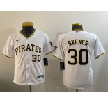 Youth Pittsburgh Pirates #30 Paul Skenes White With Patch Cool Base Stitched Baseball Jersey