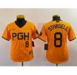 Youth Pittsburgh Pirates #8 Willie Stargell Number Yellow 2023 City Connect Stitched Jersey2