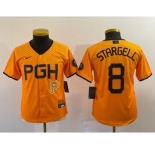 Youth Pittsburgh Pirates #8 Willie Stargell Number Yellow 2023 City Connect Stitched Jersey5