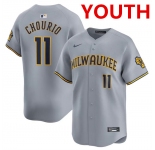 Youth Milwaukee Brewers #11 Jackson Chourio Grey 2024 Away Limited Stitched Baseball Jersey