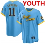Youth Milwaukee Brewers #11 Jackson Chourio Powder Blue City Connect Cool Base Stitched Jersey