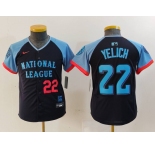 Youth Milwaukee Brewers #22 Christian Yelich Number Navy 2024 All Star Limited Stitched Jersey