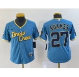 Youth Milwaukee Brewers #27 Willy Adames Blue 2022 City Connect Cool Base Stitched Jersey