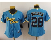 Youth Milwaukee Brewers #28 Joey Wiemer Blue 2022 City Connect Cool Base Stitched Jersey
