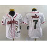 Youth Mexico Baseball #7 Julio Urias Number 2023 Red World Baseball Classic Stitched Jersey
