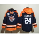 Men's Detroit Tigers #24 Miguel Cabrera Navy Orange Lace-Up Pullover Hoodie