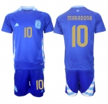 Men's Argentina #10 Diego Maradona Blue 2024-25 Away SoccerJersey Suit