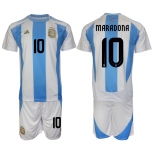 Men's Argentina #10 Diego Maradona White Blue 2024-25 Home Soccer Jersey Suit