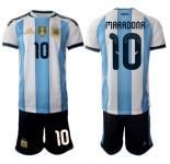 Men's Argentina #10 Diego Maradona White Blue 2025-26 Home Soccer Jersey Suit