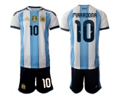 Men's Argentina #10 Diego Maradona White Blue 2025-26 Home Soccer Jersey Suit