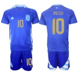 Men's Argentina #10 Lionel Messi Blue 2024-25 Away SoccerJersey Suit
