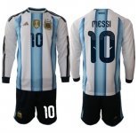 Men's Argentina #10 Lionel Messi Long Sleeve National Team FIFA x World Cup 2026 Home White On Field Jersey