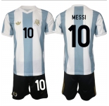 Men's Argentina #10 Lionel Messi White Blue 2024-25 50th Anniversary Home Soccer Jersey Suit