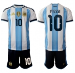 Men's Argentina #10 Lionel Messi White Blue 2025-26 Home Soccer Jersey Suit