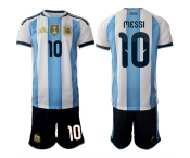 Men's Argentina #10 Lionel Messi White Blue 2025-26 Home Soccer Jersey Suit