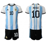 Men's Argentina #10 Lionel Messi White Blue Soccer Jersey Suit