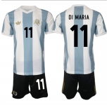 Men's Argentina #11 Angel Fabian Di María White Blue 2024-25 50th Anniversary Home Soccer Jersey Suit