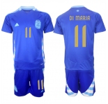 Men's Argentina #11 ángel Fabián Di María Blue 2024-25 Away SoccerJersey Suit
