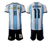 Men's Argentina #11 ángel Fabián Di María White Blue 2025-26 Home Soccer Jersey Suit