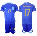 Men's Argentina #17 Alejandro Garnacho Blue 2024-25 Away SoccerJersey Suit