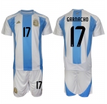 Men's Argentina #17 Alejandro Garnacho White Blue 2024-25 Home Soccer Jersey Suit