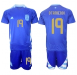 Men's Argentina #19 Nicolás Otamendi Blue 2024-25 Away SoccerJersey Suit